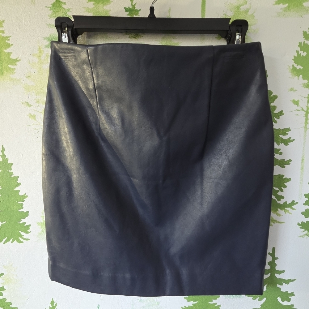 Navy Blue Faux Leather Skirt
